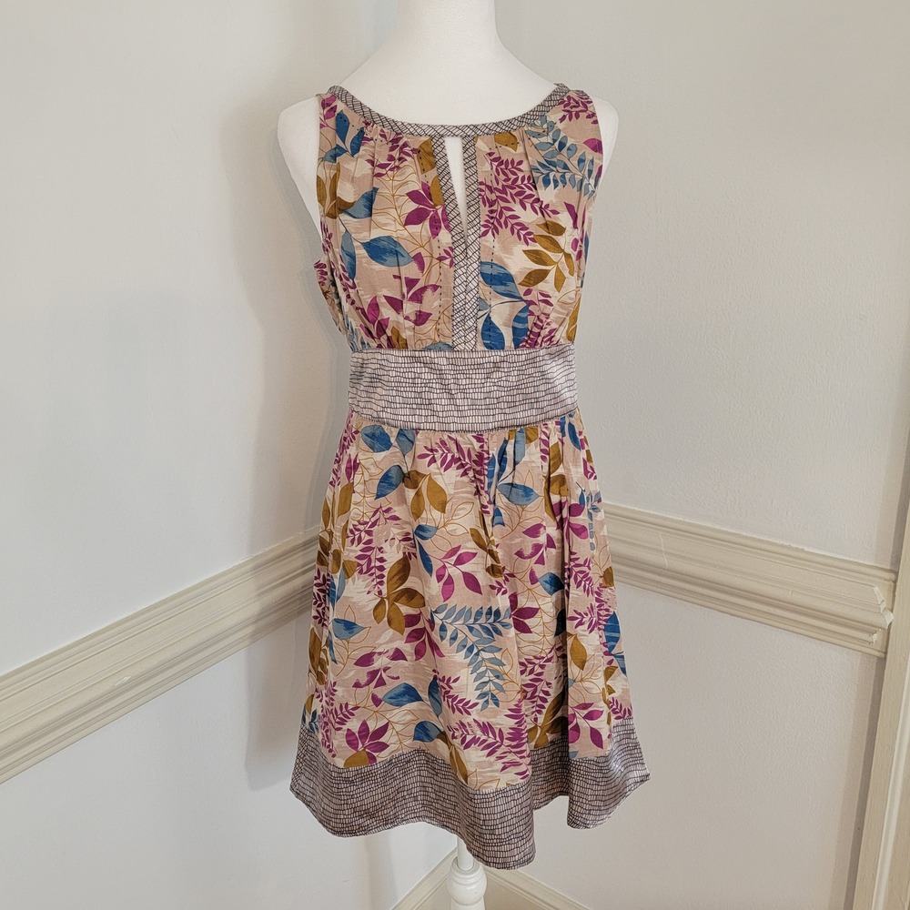 Forever 21‎ Floral Sleeveless Fit Flare Dress Tie Back Waist Boho Mini Size M - Picture 2 of 11